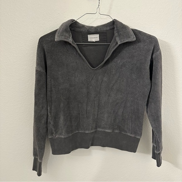 Honorine Hunter Polo Sweatshirt women’s size XS cropped grey Sherpa fleece top - Picture 2 of 6